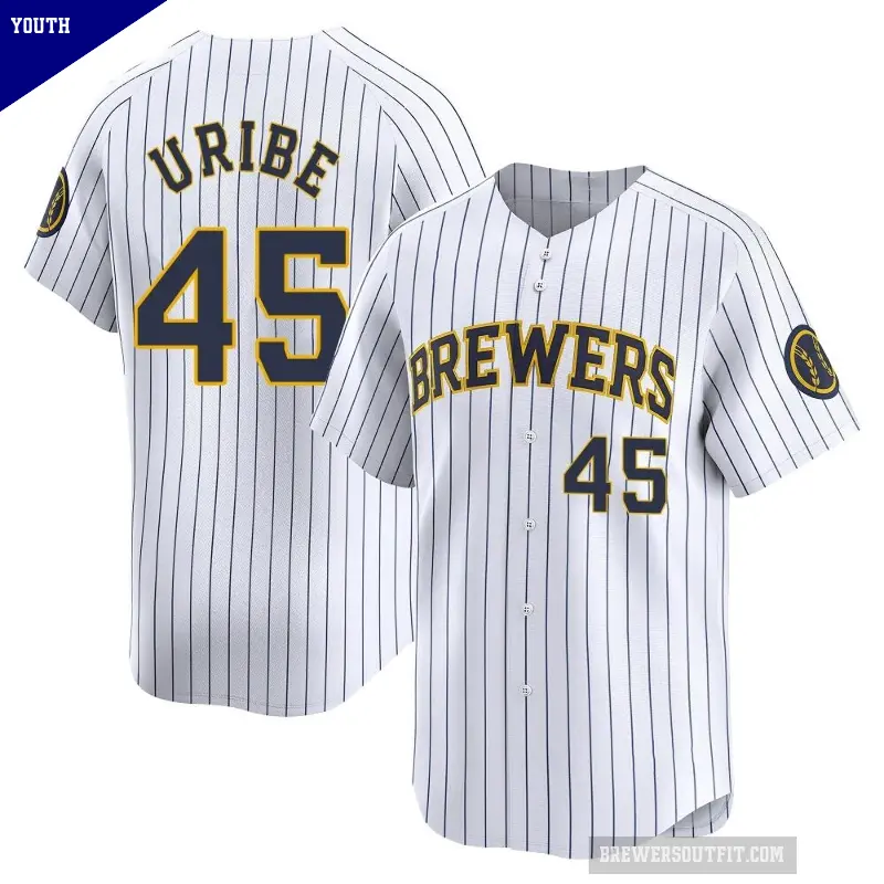 Youth No.45 Abner Uribe Milwaukee Brewers White Limited Alternate Jersey