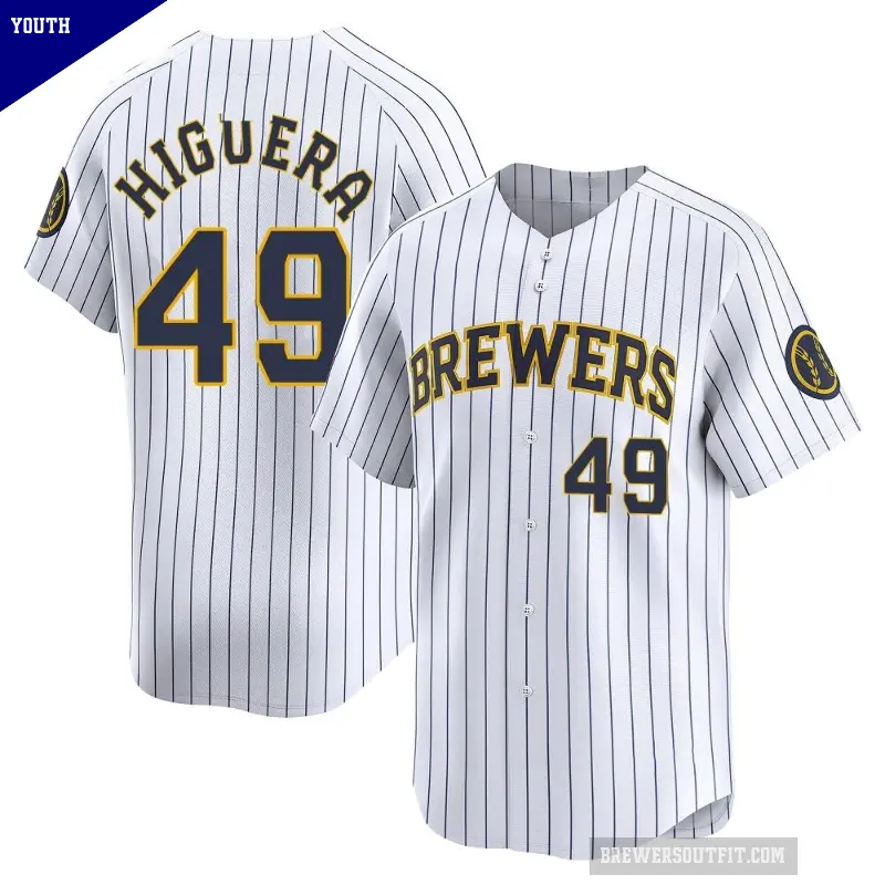 Youth No.49 Teddy Higuera Milwaukee Brewers White Limited Alternate Jersey