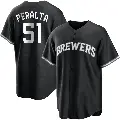Youth No.51 Freddy Peralta Milwaukee Brewers Black/White Replica Jersey