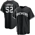 Youth No.52 Bryan Hudson Milwaukee Brewers Black/White Replica Jersey