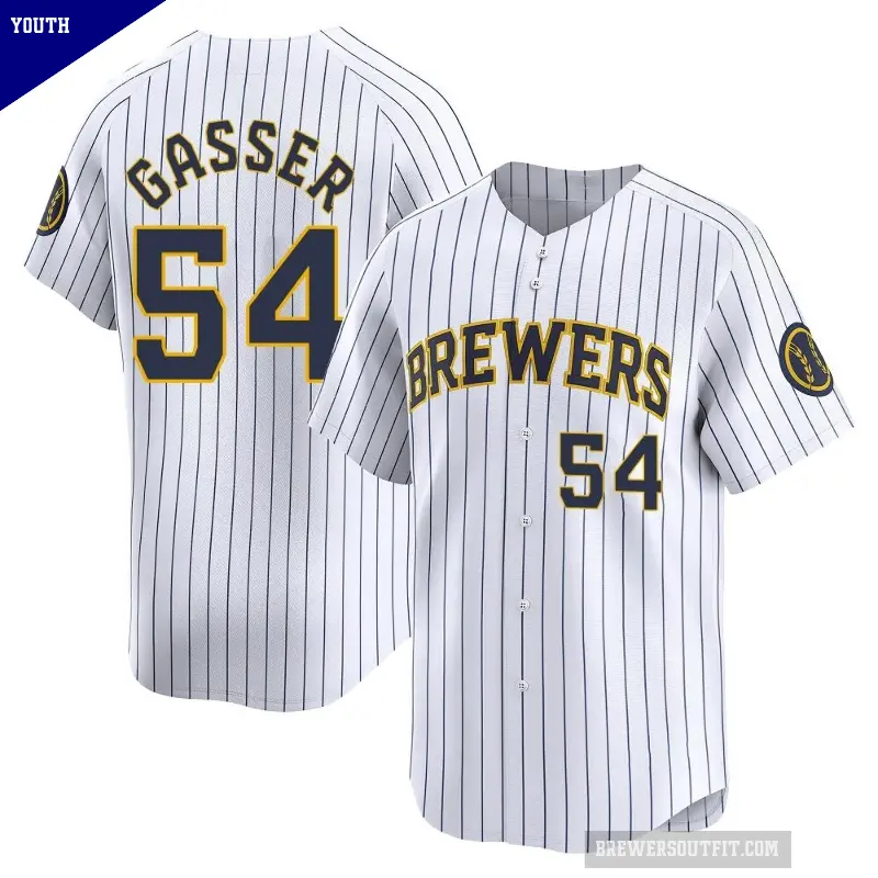Youth No.54 Robert Gasser Milwaukee Brewers White Limited Alternate Jersey