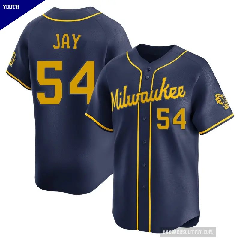 Youth No.54 Tyler Jay Milwaukee Brewers Navy Limited Alternate Jersey