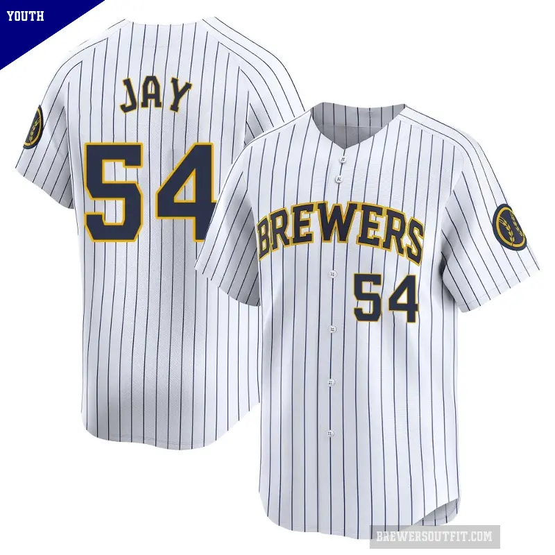 Youth No.54 Tyler Jay Milwaukee Brewers White Limited Alternate Jersey