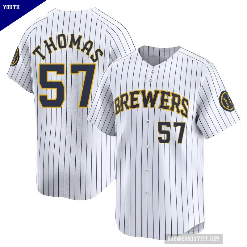 Youth No.57 Connor Thomas Milwaukee Brewers White Limited Alternate Jersey