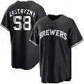 Youth No.58 Rob Zastryzny Milwaukee Brewers Black/White Replica Jersey