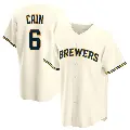 Youth No.6 Lorenzo Cain Milwaukee Brewers Cream Replica Home Jersey