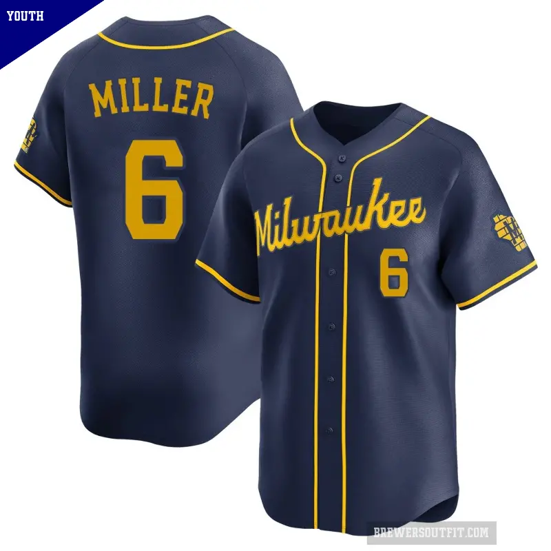 Youth No.6 Owen Miller Milwaukee Brewers Navy Limited Alternate Jersey