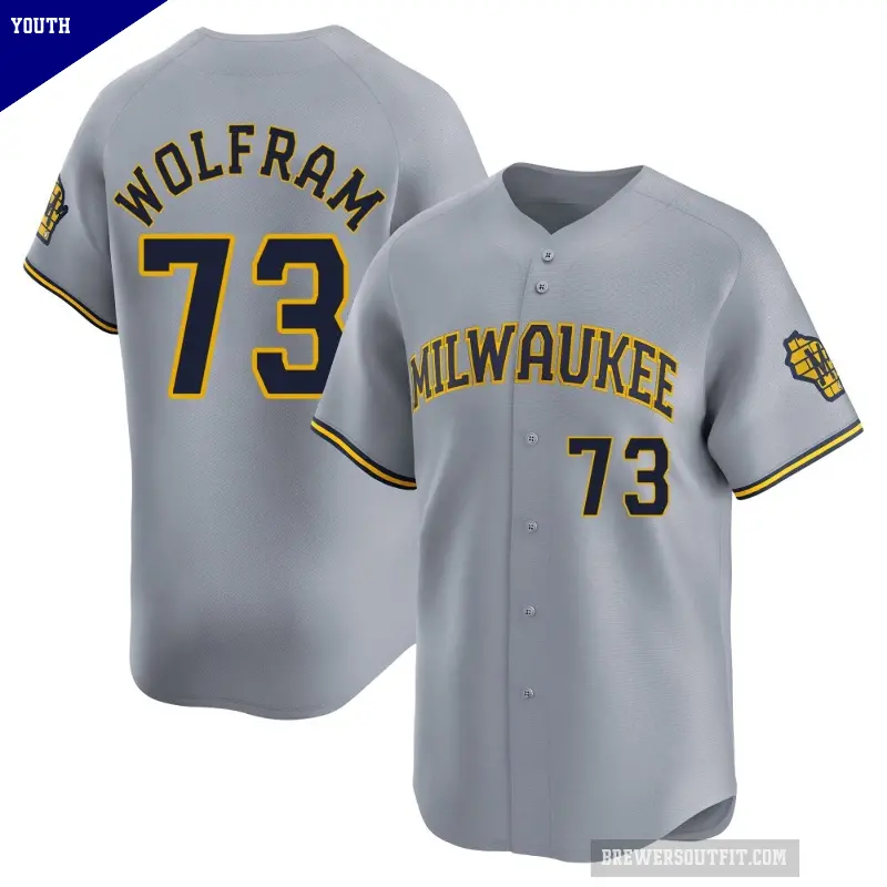 Youth No.73 Grant Wolfram Milwaukee Brewers Gray Limited Away Jersey