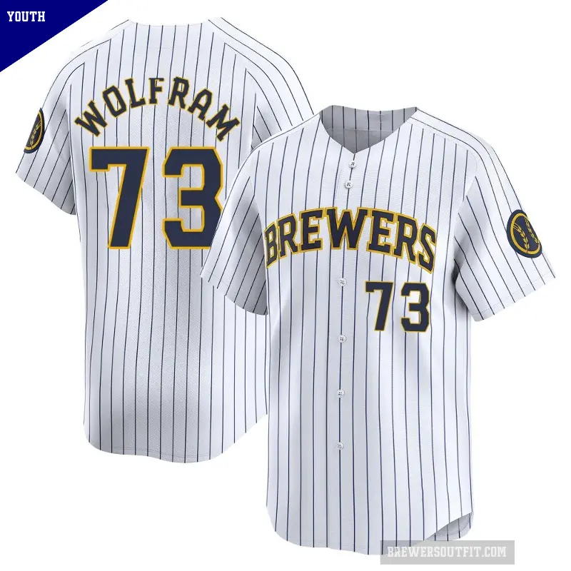 Youth No.73 Grant Wolfram Milwaukee Brewers White Limited Alternate Jersey