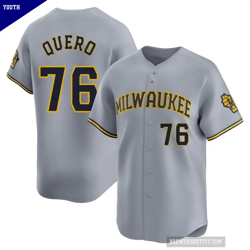 Youth No.76 Jeferson Quero Milwaukee Brewers Gray Limited Away Jersey