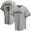 Youth No.9 Jake Bauers Milwaukee Brewers Gray Replica Road Jersey
